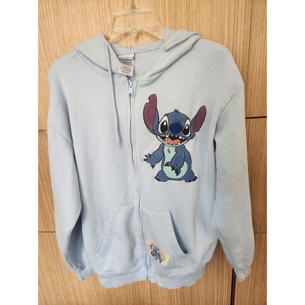 Disney Light Blue Stitch Full-Zip Hoodie w/ Patches Size L
